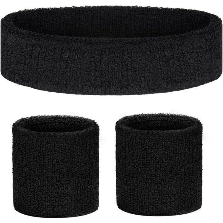Set bentita si bratari sport, bumbac, elastic, absorbant transpiratie, multicolor, 18x5cm+8x5cm