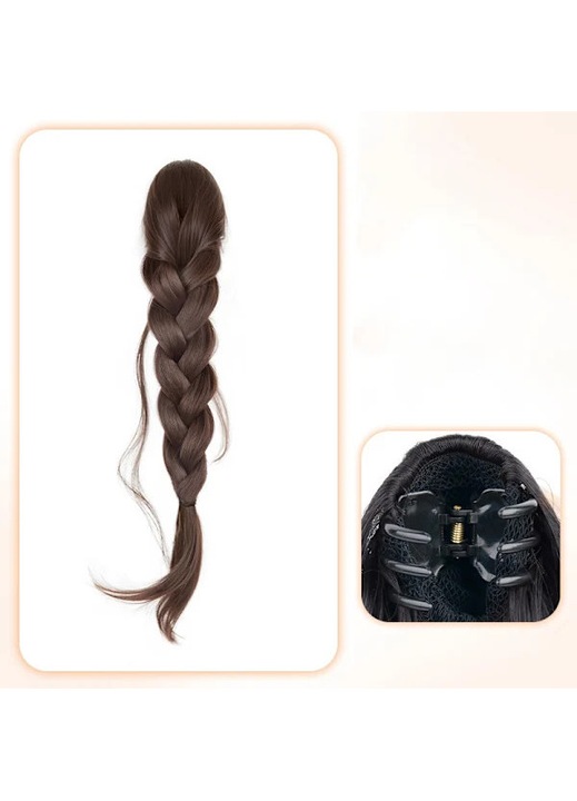 Coada de cal sintetica impletita, maro inchis, 38cm