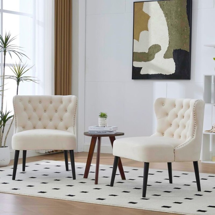Modern zöld lounge fotel, bársony kárpitozás, fa lábak, 61x65x80 cm
