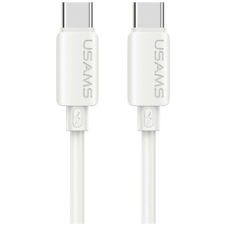 Cablu pentru incarcare si transfer de date USAMS U98, USB-C la USB-C, 60W, 3A, 480 Mbps, 1m, Alb