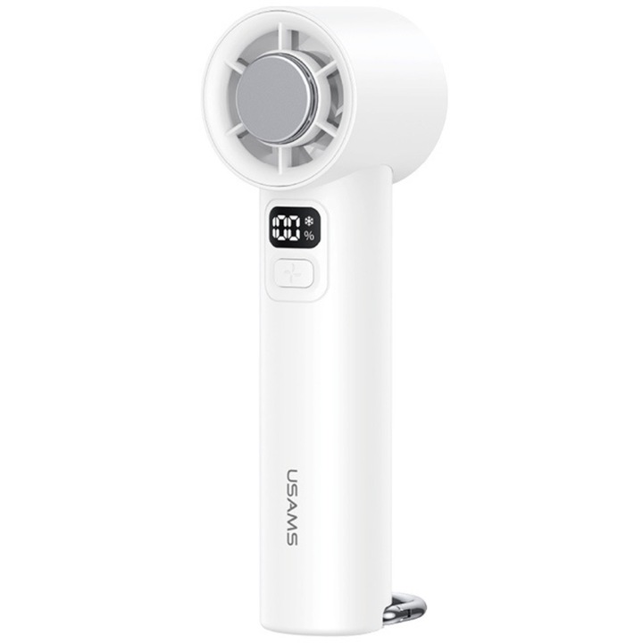 Преносим вентилатор USAMS ZB361 Ice-Cooling, 7W, 14000 об/мин, 2000 mAh, 5 скорости, LED дисплей, USB-C, Бял