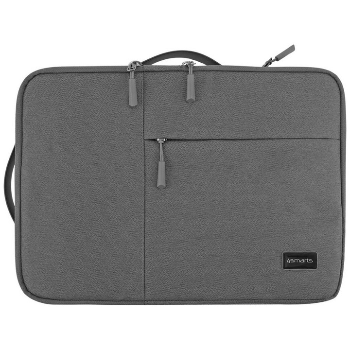 Geanta laptop 4smarts AirCushion Multi Sleeve compatibila cu laptop 15 inch, Nylon, Buzunar pentru tableta 10 inch, Gri
