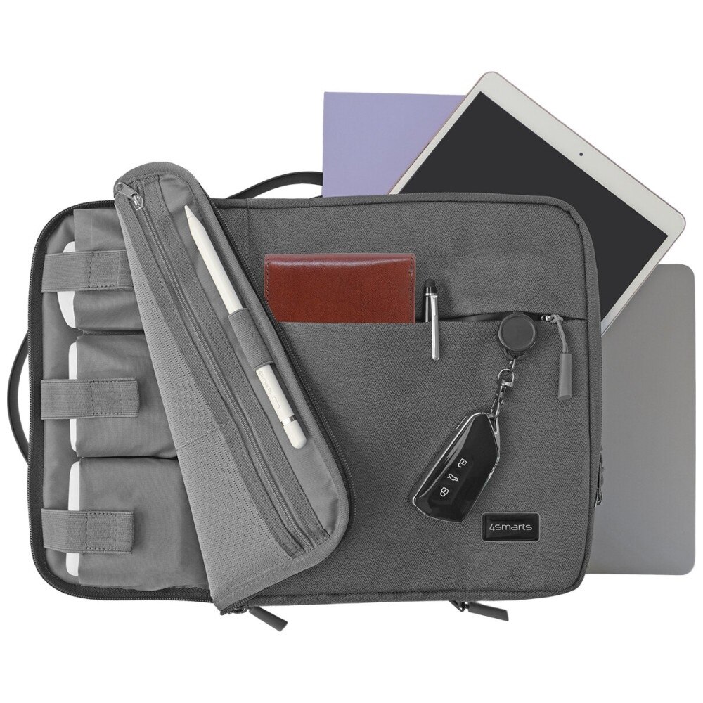 Geanta laptop 4smarts AirCushion Multi Sleeve compatibila cu laptop 15 inch, Nylon, Buzunar pentru tableta 10 inch, Gri