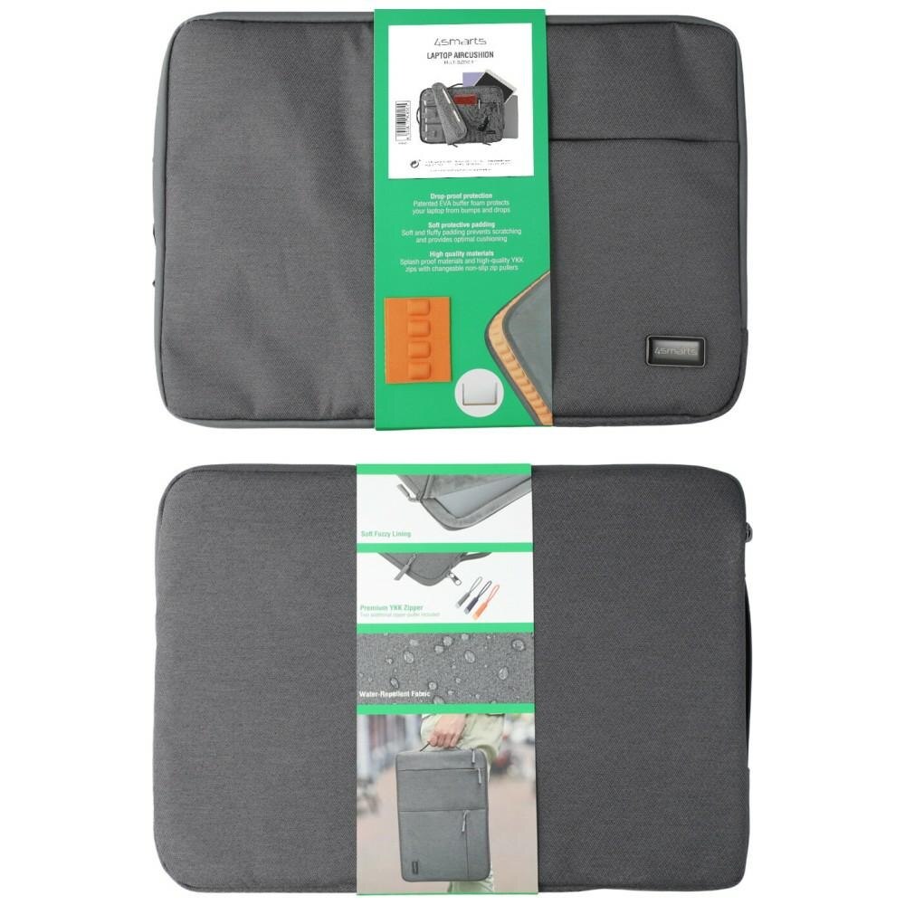 Geanta laptop 4smarts AirCushion Multi Sleeve compatibila cu laptop 15 inch, Nylon, Buzunar pentru tableta 10 inch, Gri