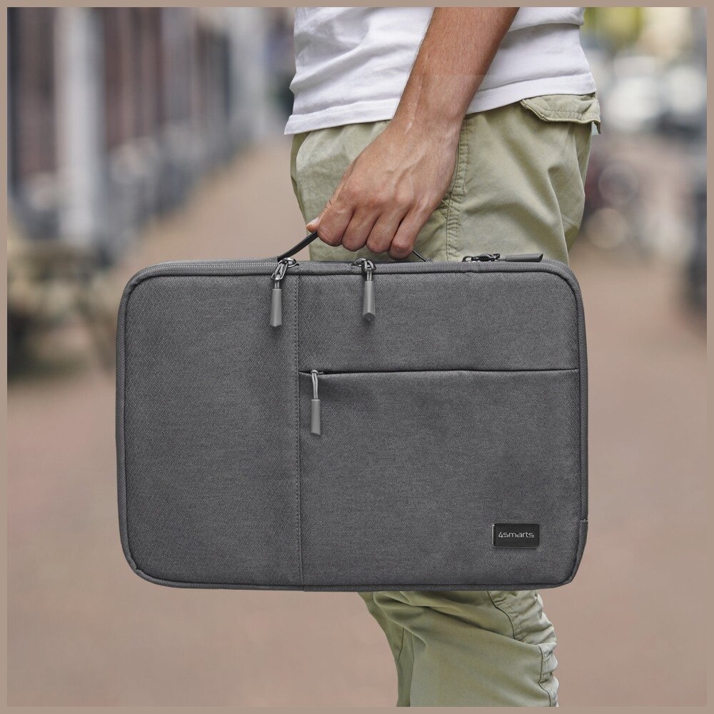 Geanta laptop 4smarts AirCushion Multi Sleeve compatibila cu laptop 15 inch, Nylon, Buzunar pentru tableta 10 inch, Gri