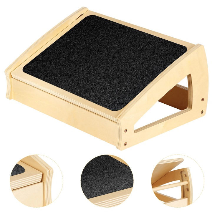 Suport pentru picioare pentru birou, Reazem ergonomic sub birou, Inaltime reglabila, Suprafata antiderapanta, Cadru din lemn, pana la 181 kg, Verde militar