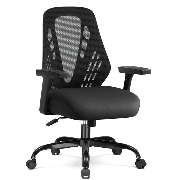 Ergonomikus irodai szék, Irodai szék, Légáteresztő háló, Állítható karfák, Magasságállítás, Hintafunkció, 360°-os forgatás, Fekete