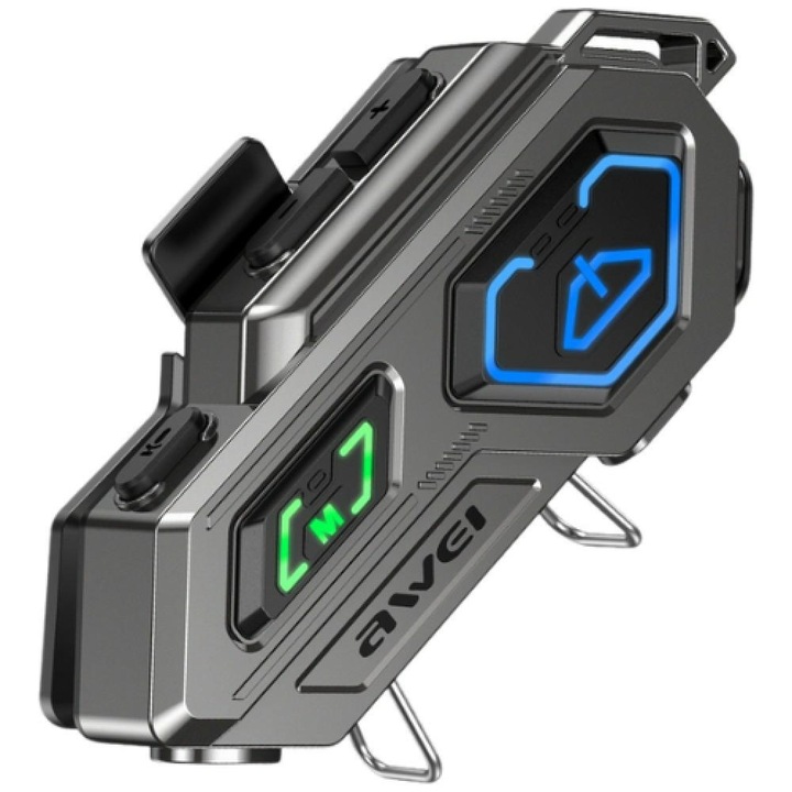 Intercom motocicleta AWEI VS-6, ENC, Bluetooth 5.4, 1000mAh, Autonomie 60h, USB-C, Gri