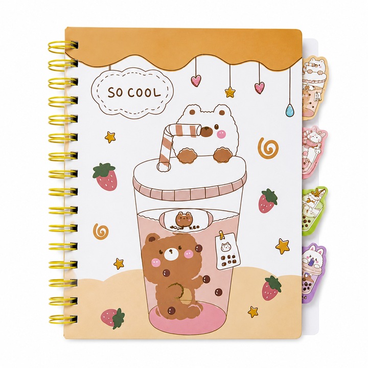 Carnet B5 Dictando, 120 Foi, Coperta Tare cu Spira si 4 Separatoare Interioare, Design Cute, Caiet pentru Scoala, Facultate si Organizare