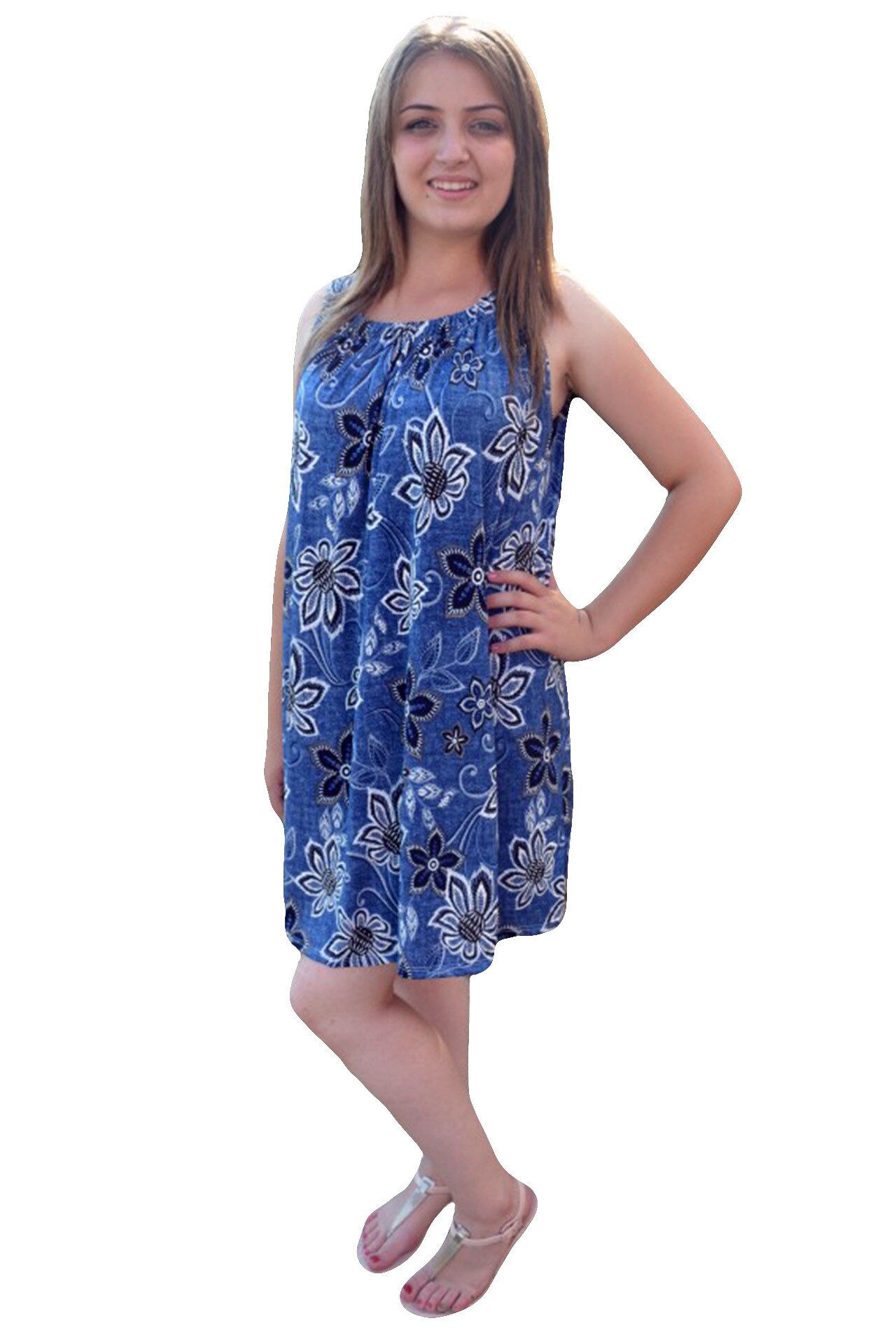 Rochie trendy de zi fara bretele, masura mare,D&J Exclusive, Albastru marin
