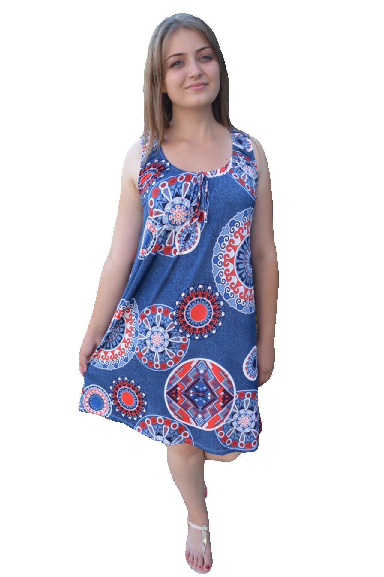 Rochie de vara cu imprimeu la moda,masura mare,D&J Exclusive, Albastru marin
