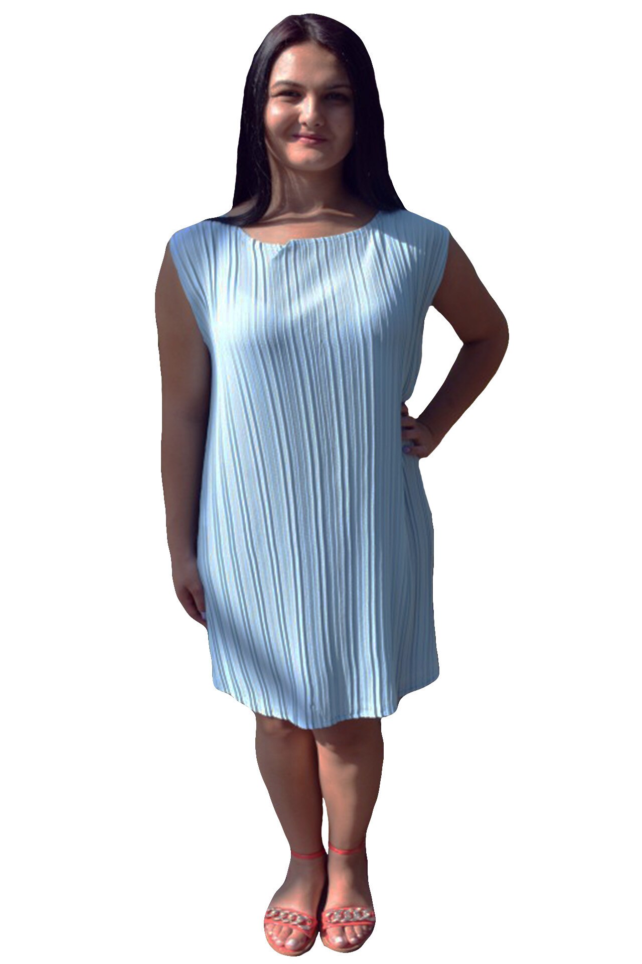 Rochie de vara, din material subtire cu pliseuri dese,masura mare,D&J Exclusive, Albastru