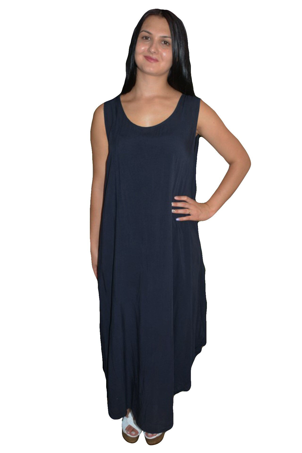 Rochie vaporoasa de vara, fara maneca, asimetrica , D&J Exclusive, Bleumarin