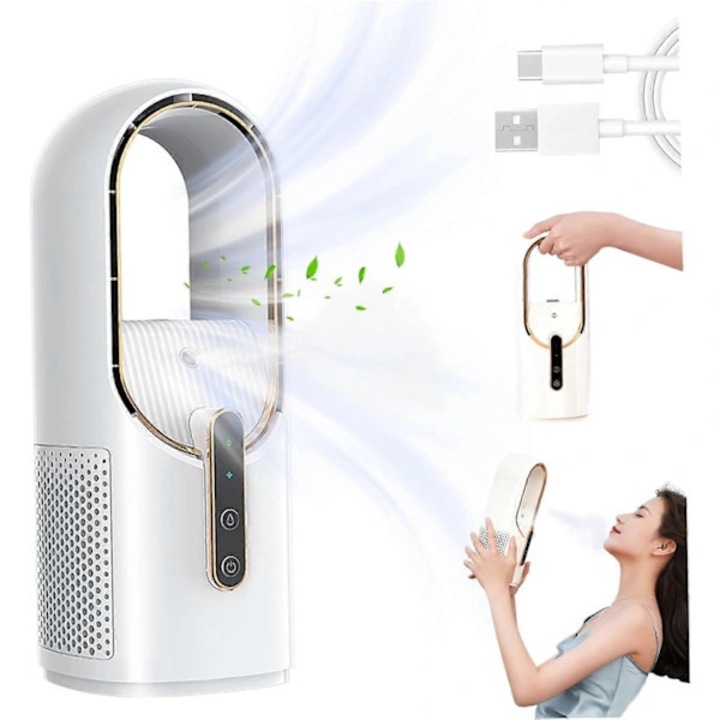 Hordozható, lapát nélküli, csendes asztali ventilátor, fehér, 30cm