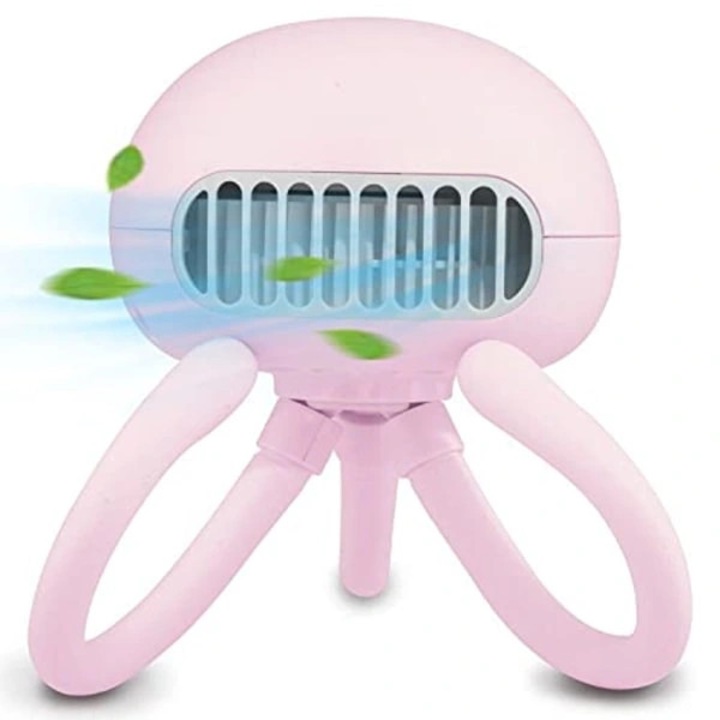 Hordozható medúza ventilátor, rózsaszín, 2000mAh, USB, 3 sebesség, 10x15x5cm