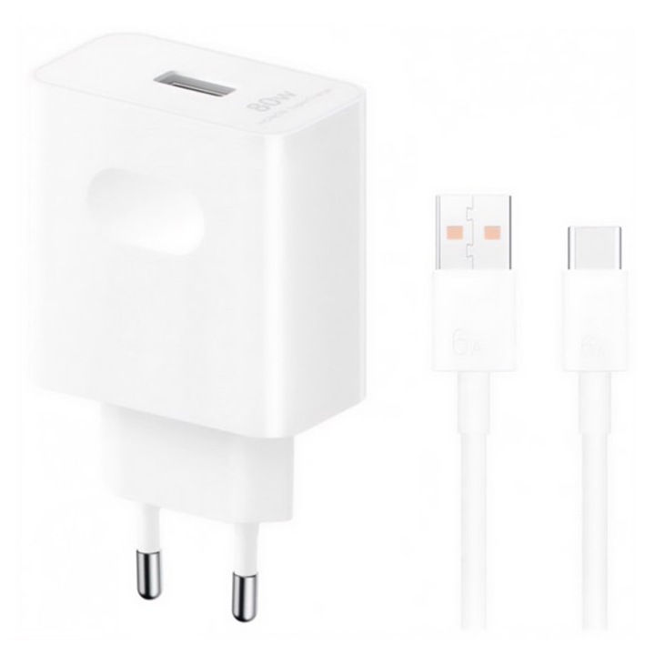 Honor supercharger hálózati töltő usb aljzat, 80w, gyorstöltő + type-c kábel, fehér
