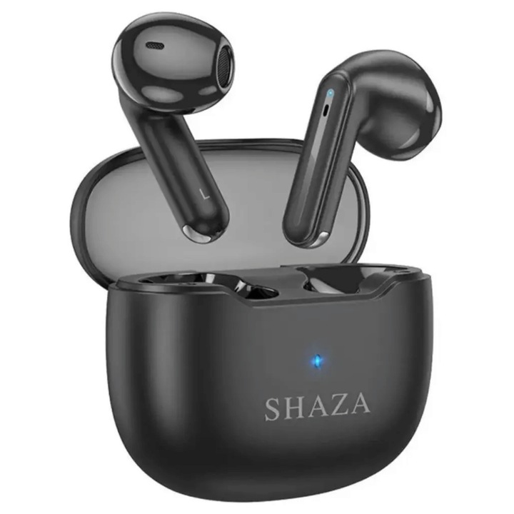 Casti Wireless TWS Air7 Shaza, Bluetooth 5.3, Anulare Activa A Zgomotului ANC, 4 Microfoane, Control Tactil, Rezistente la Apa si Transpiratie, Autonomie 6 Ore, USB Type-C, Intraauriculare, Negre
