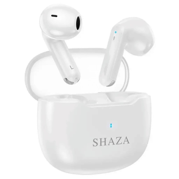 Casti Wireless TWS Air7 Shaza, Bluetooth 5.3, Anulare Activa A Zgomotului ANC, 4 Microfoane, Control Tactil, Rezistente la Apa si Transpiratie, Autonomie 6 Ore, USB Type-C, Intraauriculare, Alb