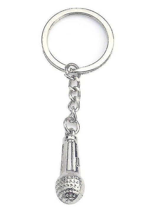 Метален ключодържател микрофон, сребрист 4.6x1.3x1cm