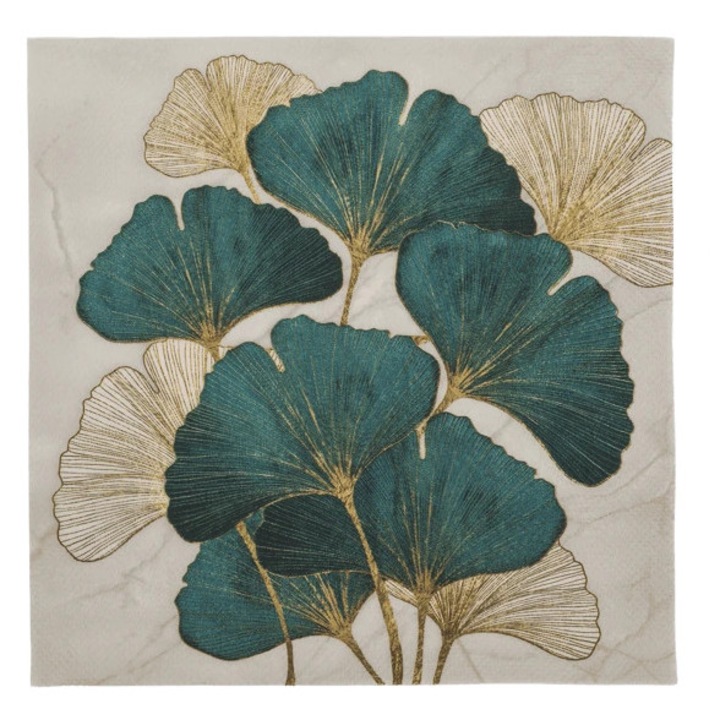 Prémium szalvéták Ginkgo mintával, 33 x 33 cm, 3 rétegű, 20 darab