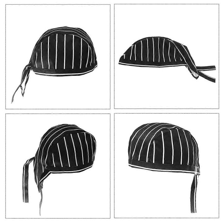 Turban de bucatar tip pirat, panglica reglabila, negru/alb, imbracaminte protectia muncii, OneSize