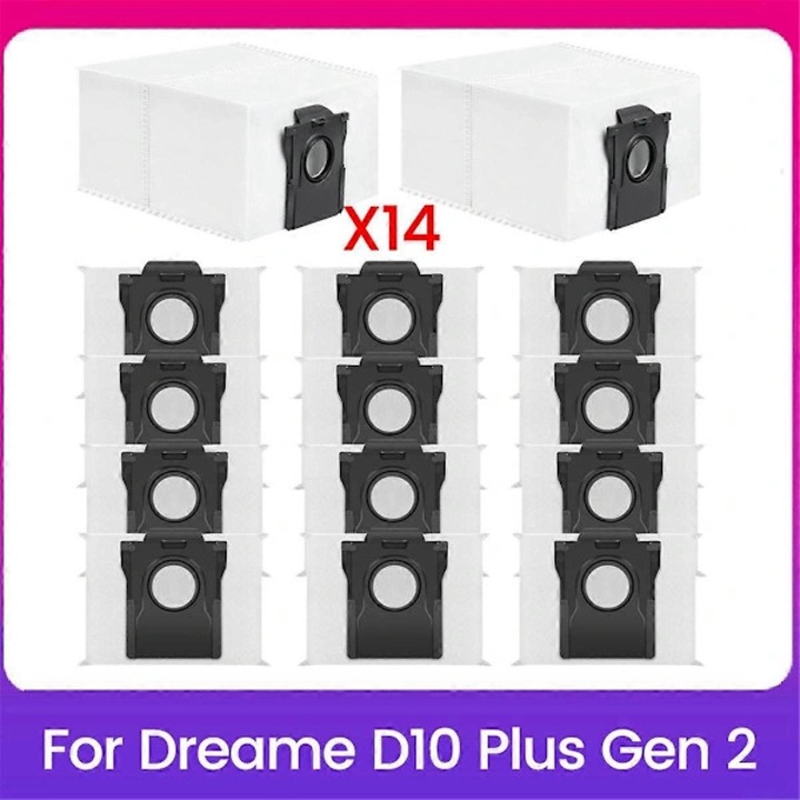 Set 14 saci aspirator compatibili Dreame D10 Plus Gen 2, alb, netesut