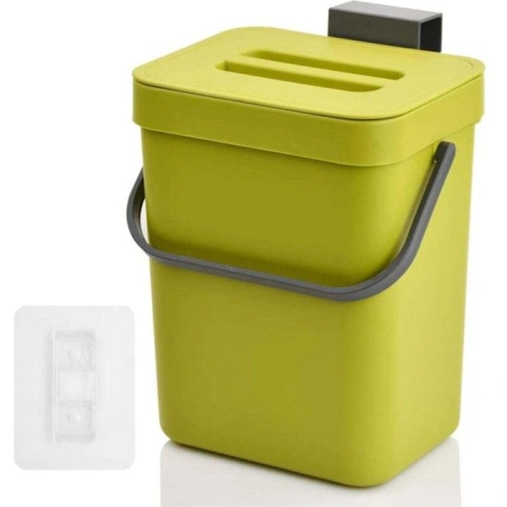 Cos de compost de 5L pentru bucatarie, verde, cu capac, compact