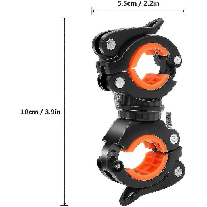 Suport lumini bicicleta rotativ 360 grade, reglabil, negru, universal