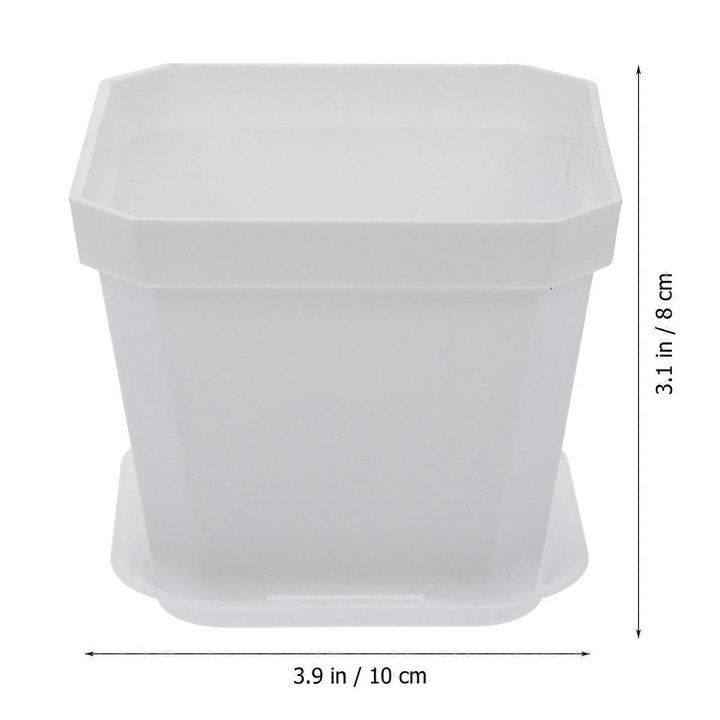 Set 10 ghivece mini din plastic, 10x10x8cm, alb