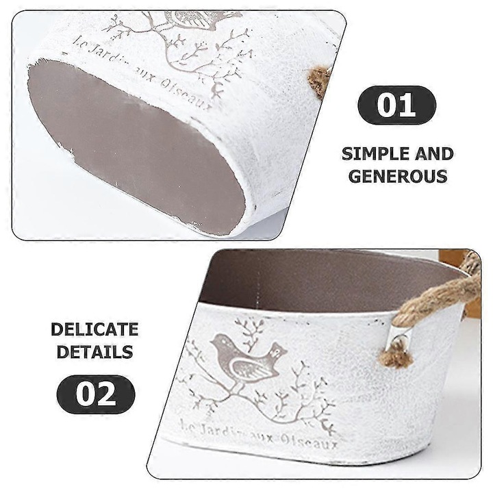 Ghiveci metalic alb 20x13x9cm robust si decorativ