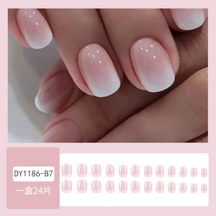 Unghii false gel, ombre roz, set 24 buc, diverse marimi, scurte