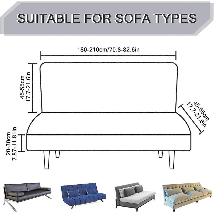 Husa canapea fara brate, universala, extensibila, multicolor, 180x65x65cm