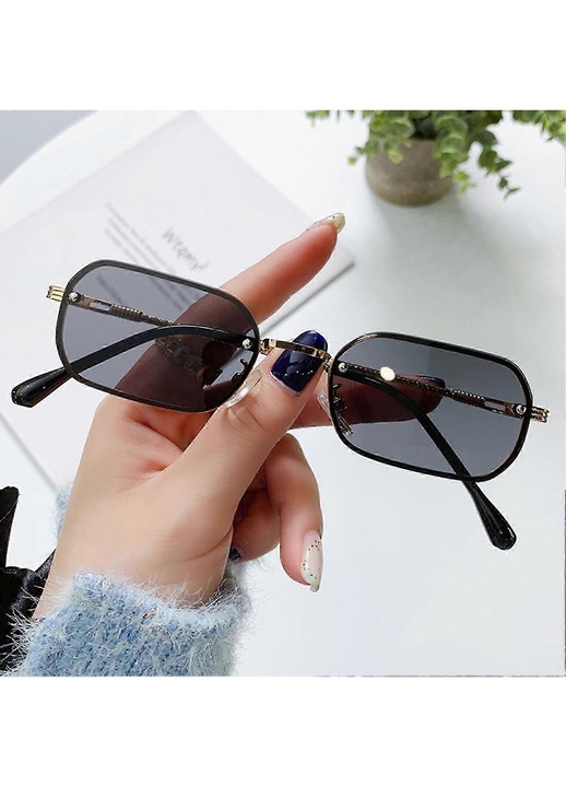 Ochelari de soare vintage, rame metalice, lentile colorate, gri roz, 64x33mm