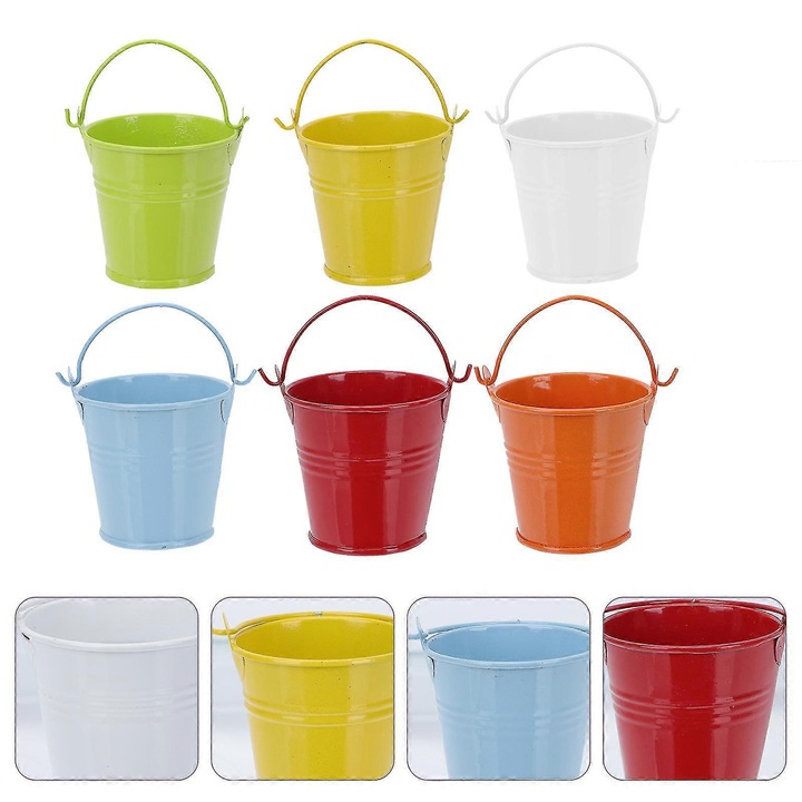 Set 6 ghivece mini din fier, multicolor, 5.5x5.5x4 cm