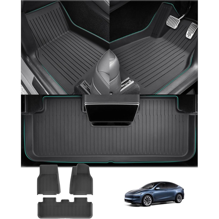 TPE Gumi Autószőnyeg Készlet Tesla Model Y Juniper 2025-2026 Évjáratú Modellekhez, Tálca Típusú Magas Széllel 5-7cm, Minden Évszakra