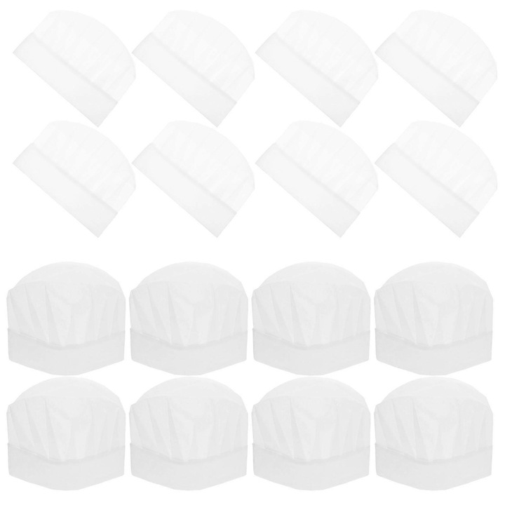 Set bonete de bucatar pentru copii, 20 buc., alb, material netesut, OneSize
