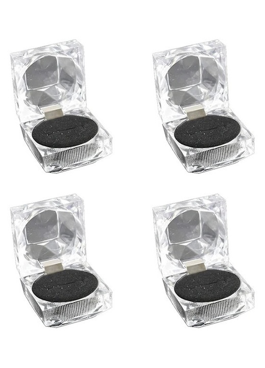 Cutie acrilica pentru inel, transparenta, perna neagra, 4.5x4.5x4.5cm, set 4 bucati