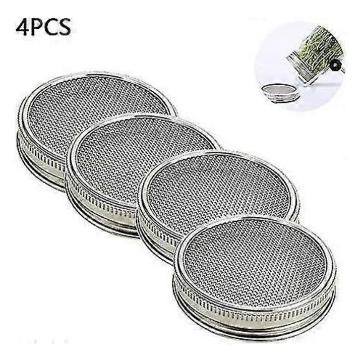 Set 4 capace inox pentru germinare borcane 86mm argintiu