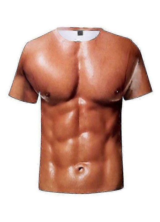 Tricou barbati, 3D, culturism, muschi simulati, piele nuda
