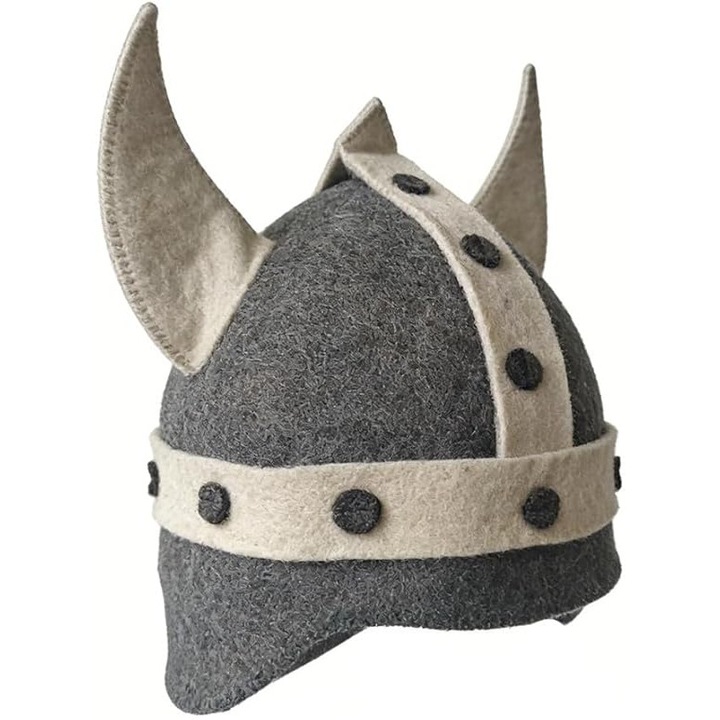 Caciula sauna lana groasa, stil viking, unisex, gri, marime mare
