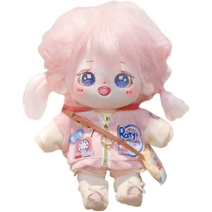 20 cm-es plüssbaba, rózsaszín hajú lány, meztelen humanoid test, attribútumok nélkül, 8" normál test, hordható ruhák, öltöztetős ajándékok (a-19-csontváz nélkül)