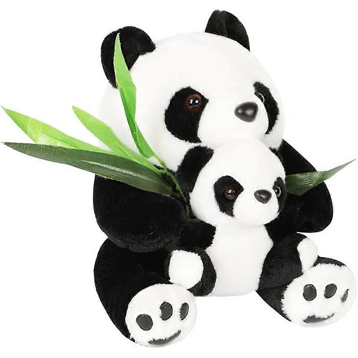 Jucarie de plus panda mama si pui, plus moale, 10x13x16 inch, multicolor