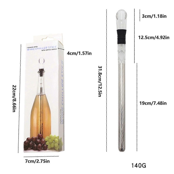 Racitor vin din otel inoxidabil 32x5x3cm transparent cu decantor