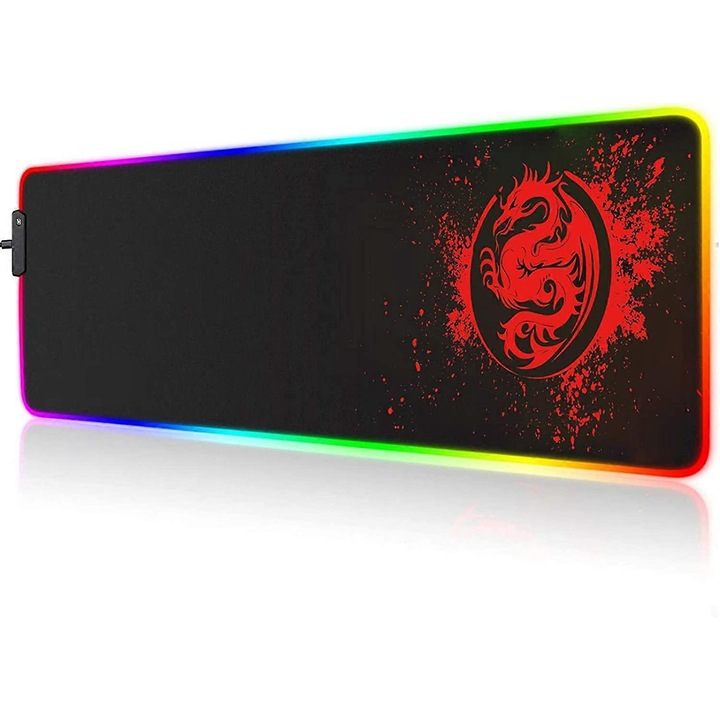 RGB gamer egérpad, 15 világítási mód, 80x30cm, fekete