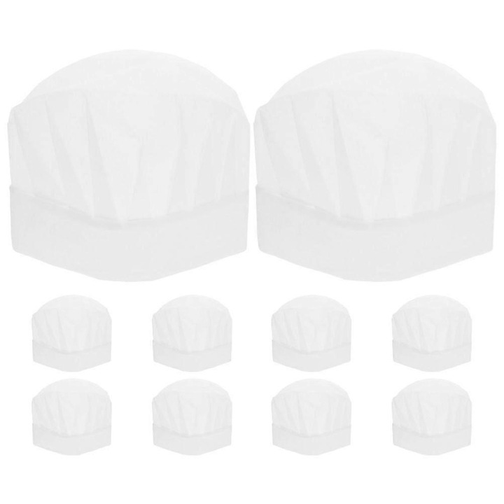 Set 10 bonete de bucatar pentru copii, alb, material usor, design dragut, OneSize