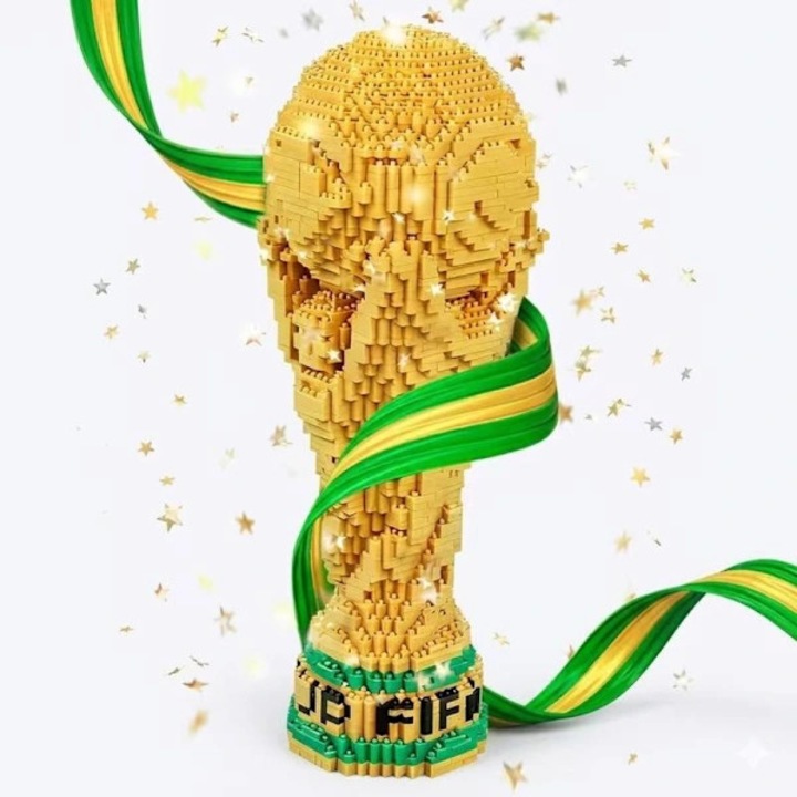 Set constructie trofeu Cupa Mondiala fotbal, detaliat, decor camera, 20x15x10cm