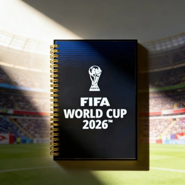 Caiet spiralat/carnet, FIFA World Cup 2026, linierat, cu design fotbal si coperta cu trofeu, negru, 1 buc.