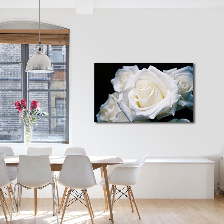 Tablou VarioView MoonLight Fosforescent Luminos in intuneric Flori Trandafiri albi, 40 x 60 cm