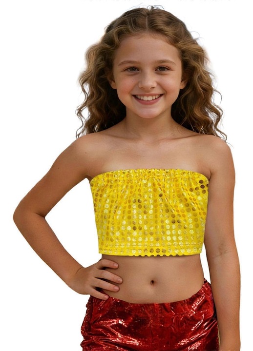 Top bandeau scurt cu paiete pentru fete, dans, majorete, auriu, poliester, set disponibil, 116-122 CM