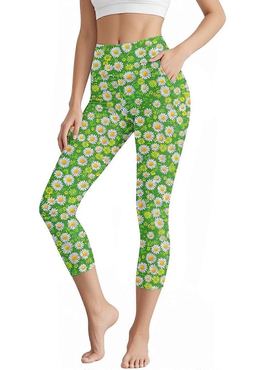 Pantaloni Capri Yoga Femei, Croiala Slim, Buzunare, Fabric Elastic, M INTL